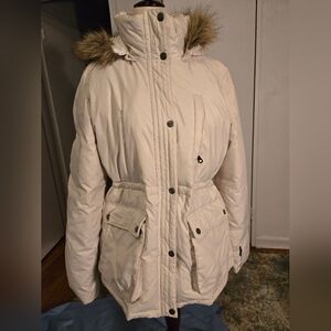 DKNY Off-White Ski Jacket with Fur Hood